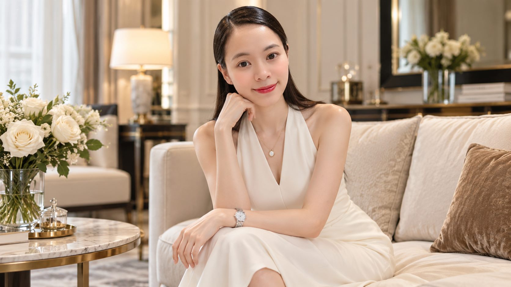 Phạm Thị Kim Dung trong không gian phòng khách sang trọng